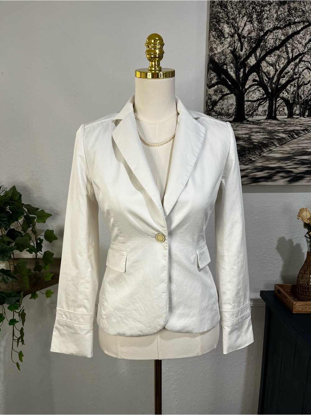 Vintage White Single-Button Women's Blazer Jacket Small